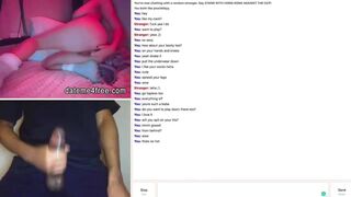 Brunette teasing and watches a guy jerk off on webcam