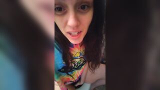 PinkMoonLust Pees on her Tampon String Peeing Urine Piss Fetish Hairy Girl Sits on Dirty Toilet