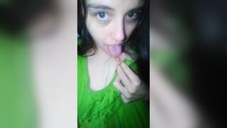 Crazy White Onlyfans Girl PinkMoonLust self Sucks Left Nipple while Wearing a Cute Green Dress