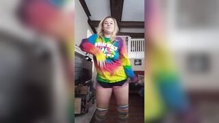 Blond Girl strip Dances in Knee High Socks