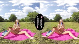 Solo Ornela Morgan is masturbating in the nature, in VR