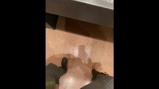 Naughty Slut Wearing Crotchless Leggings Sprays a Public Bathroom Floor with Piss!