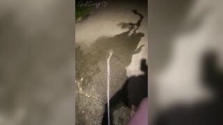 Desperate Pee Girl Sprays her Driveway with Multiple Huge Pee Streams