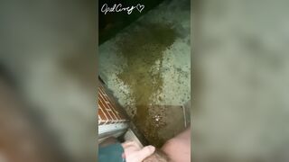 Naughty Slut is too Lazy to use the Bathroom and Opens up the Door and Pisses Outside!