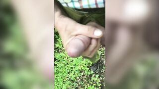 Outdoors wanking in the woods with the wife