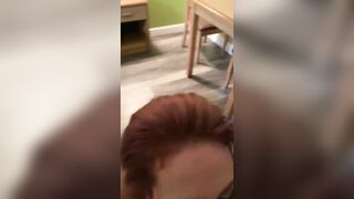 Redhead Teen Sucks two Massive Cocks