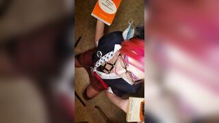 Faejynx Sucks Ghost's Giant Cock Cosplaying as Junko School Girl in Detention Kink Blowjob POV