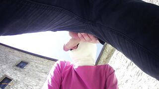 pink outfit in outdoor blowjob and oral creampie