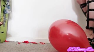 Popping Red Balloons with Black High Heels Gladiator Sandals