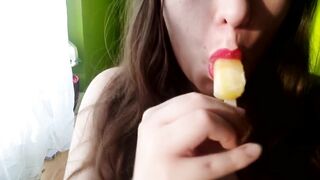 Red Lipstick Slut Sucking on Popsicle - ASMR