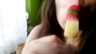 Red Lipstick Slut Sucking on Popsicle - ASMR