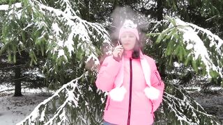 MILF Smokes in the Winter Forest