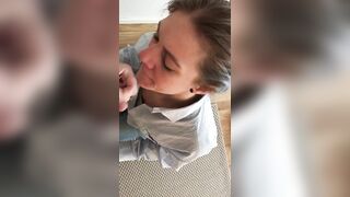 Swedish girlfriend blows cock takes facial