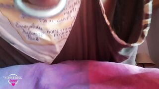 Nippleringlover Flashing Huge Pierced Nipples & Pierced Pussylips & Tight Sexy Butt Close up in Bed