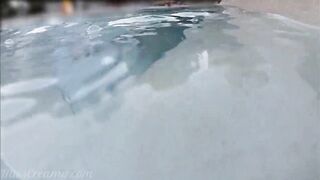 Teen fingers my pussy in a public pool in front of strangers