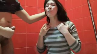 Trash Slut Sucks in the Mall Toilet