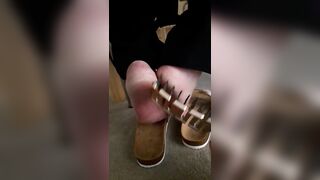 Mature feet tickle under chair 2