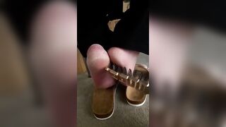 Mature feet tickle under chair 2