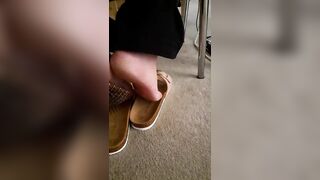 Mature feet tickle under chair 2