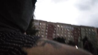 jerking off my cock near the house on a bench