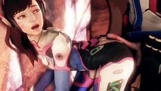 D.Va gets railed in the pussy and ass by Soldier