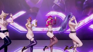 R18 MMD Stellar - Marionette Nude Vers. Ahri Akali Evelynn Kaisa the best Uncensored 3D Nude Dance