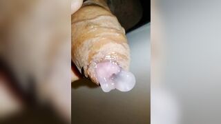 Uncircumcised Hard Cock Plays with Foreskin and Pre-cum Close-up, Hard Micropenis