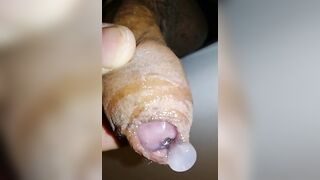 Uncircumcised Hard Cock Plays with Foreskin and Pre-cum Close-up, Hard Micropenis