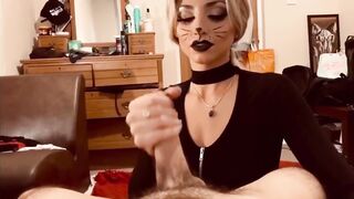 Blonde Teen in Halloween Cat Costume Fetish gives Blowjob and Gets Fucked in Leotard