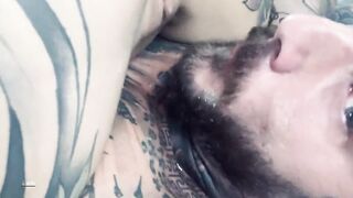 Tattooed Tinder slut Squirts in my mouth and then on my cock