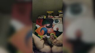 Crazy blonde clamps nipples and pussy lips and masturbates