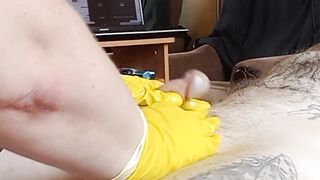 fat girl jerks off my cock in gloves and with oil #2