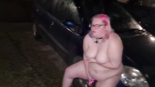 She lost a bet. Masturbating naked in the front yard.