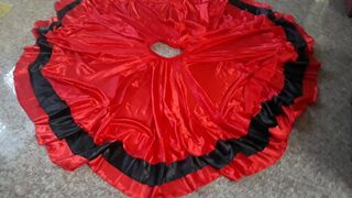 jizz on flamenco dance long red satin skirt