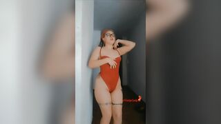 Beautiful girl with glasses and round ass in sexy bodysuit dancing for you. Inked Egirl homemade