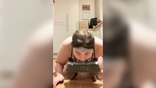 Degrade and humiliate slut used as human broom