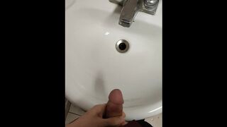 Peeing in public toilet Sink! Risky pissing