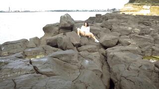 Drone Films Hot Kiwi Babe Masturabatng On Rocks