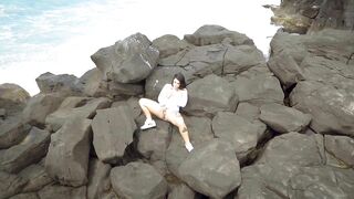 Drone Films Hot Kiwi Babe Masturabatng On Rocks