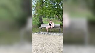 Blonde masturbating in public park