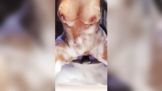 Italian Busty MILF caught showering and masturbating with a huge dildo, multiple orgasms