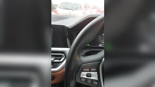 Step mom hand slip under step son underwear making him cum on steering wheel