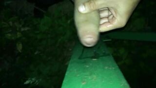 Loudly night cumshot on light pole place ( fast jerking )