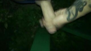 Loudly night cumshot on light pole place ( fast jerking )