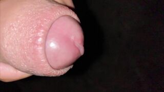 SLOW MOTION close up cumshot and foreskin pulling back and forth