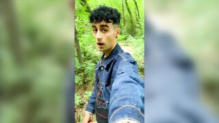 Solo jerk off in blue jeans jacket OUTDOOR