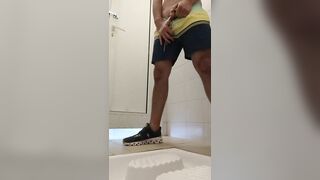 beach guy took a long piss at a public toilet