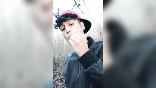 Twink uses cum filled condom after fuck like bubble gum and puts on a condom on his tongue