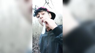 Twink uses cum filled condom after fuck like bubble gum and puts on a condom on his tongue