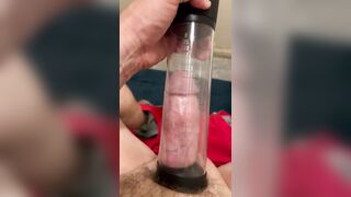 Watching my big cock swell with my new penis pump